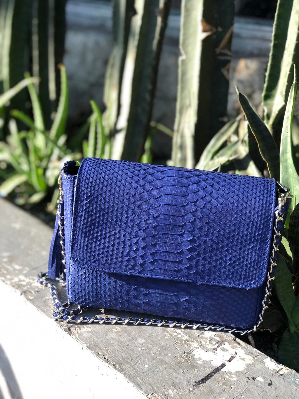 Genuine Python Skin Crossbody Bag — Dark Blue
