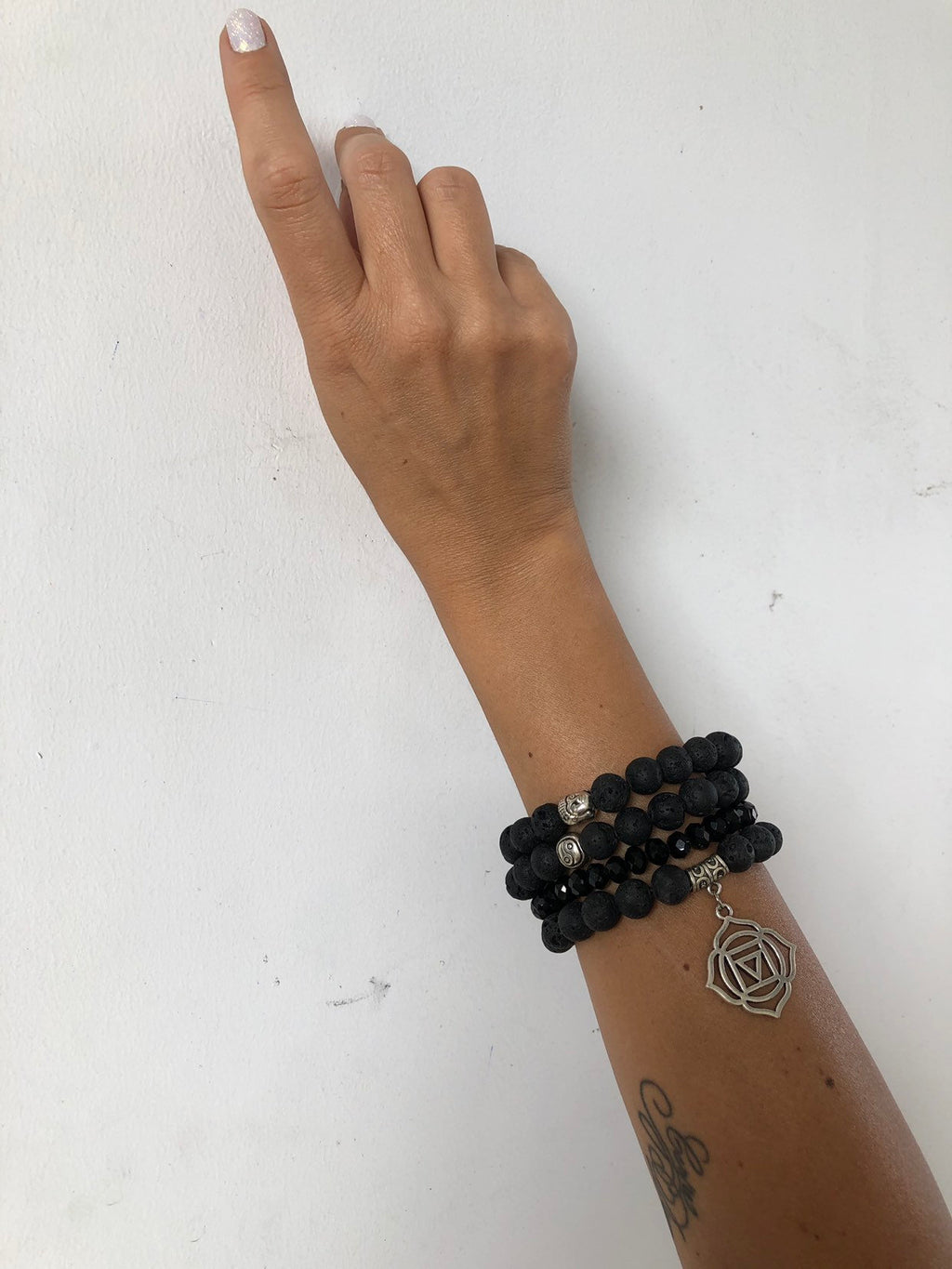 Lava Stone & Crystal Bracelet Set — Black