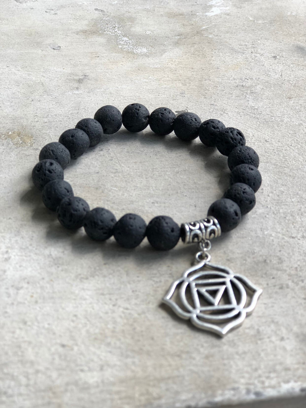 Lava Stone & Crystal Bracelet Set — Black