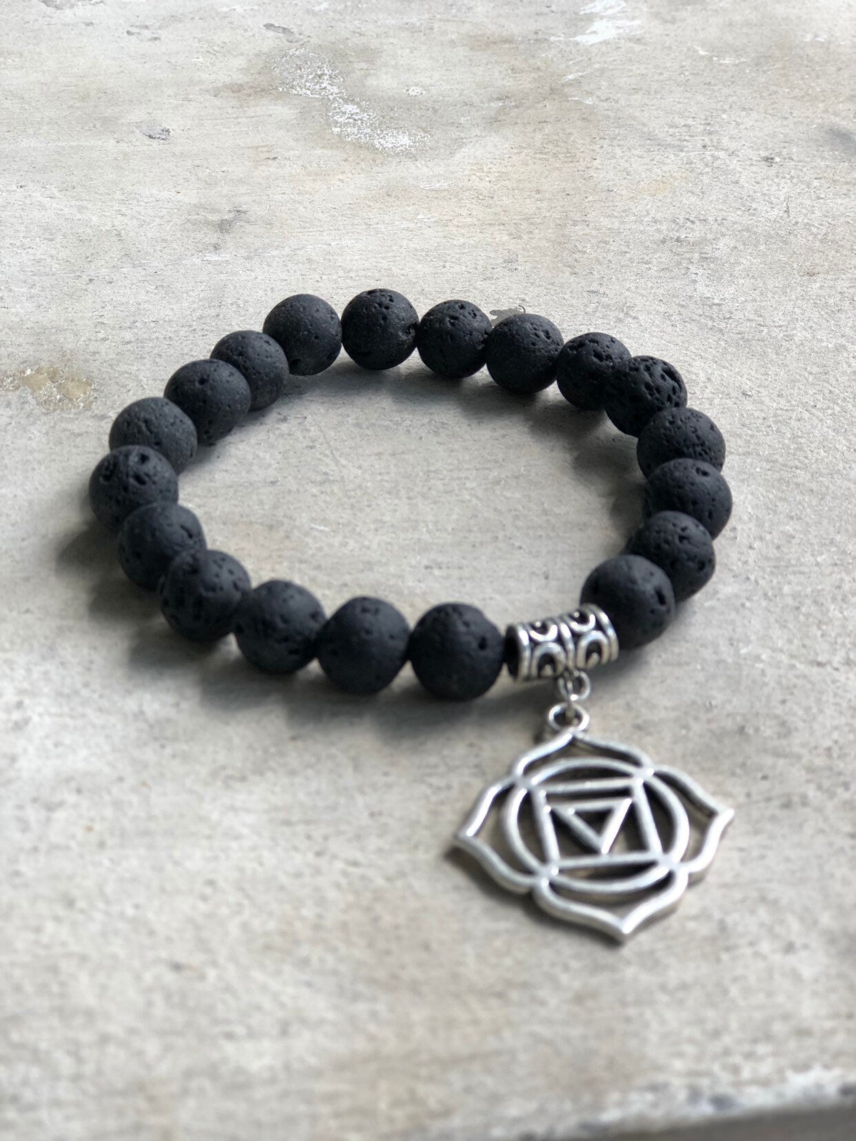 Lava Stone & Crystal Bracelet Set — Black