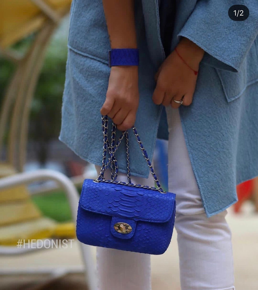 Royal Blue Crossbody Bag Genuine Python Skin