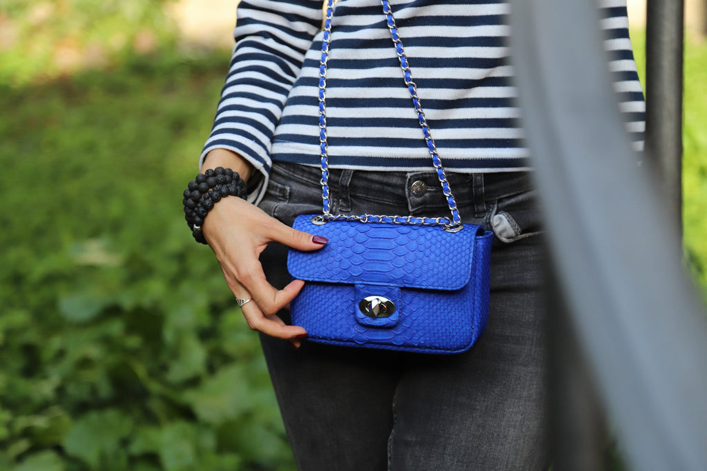 Royal Blue Crossbody Bag Genuine Python Skin