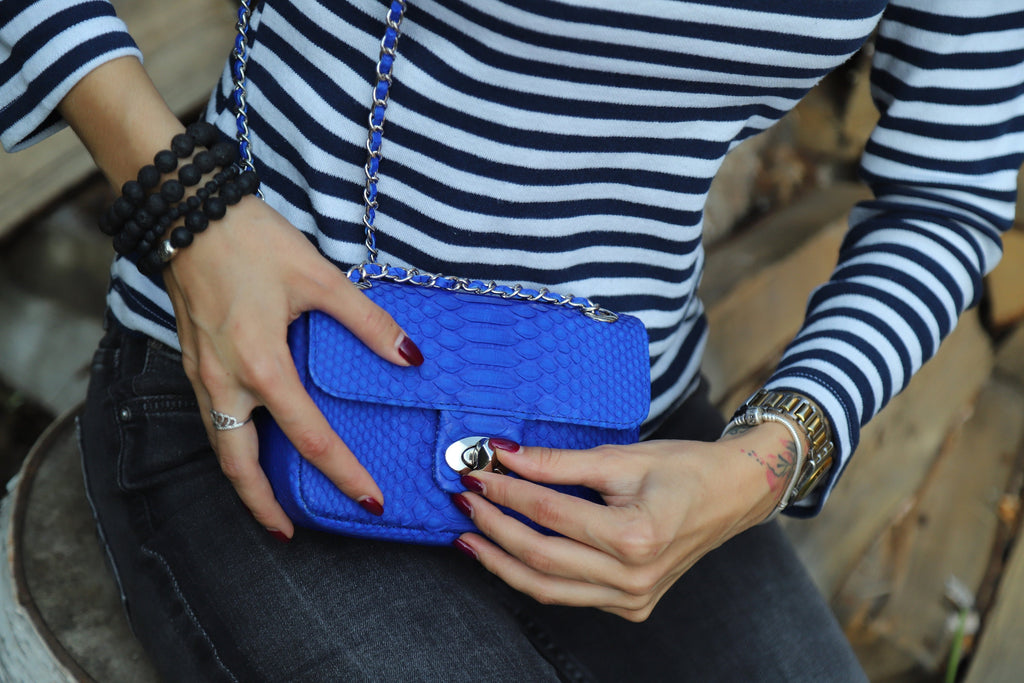Royal Blue Crossbody Bag Genuine Python Skin