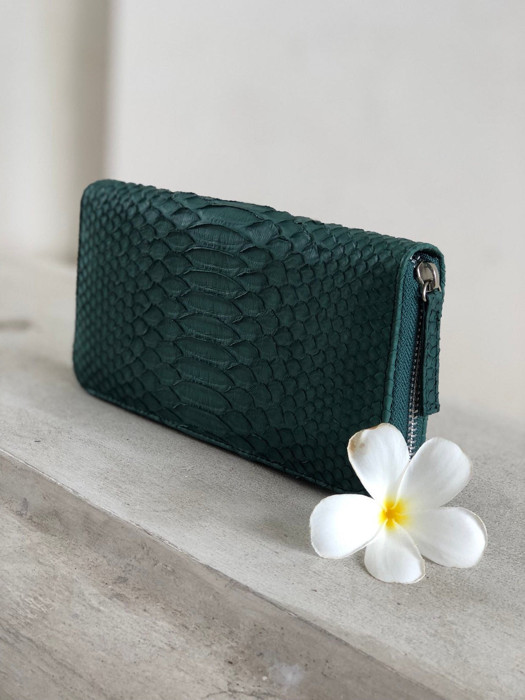 Genuine Python Skin Wallet — Dark Green