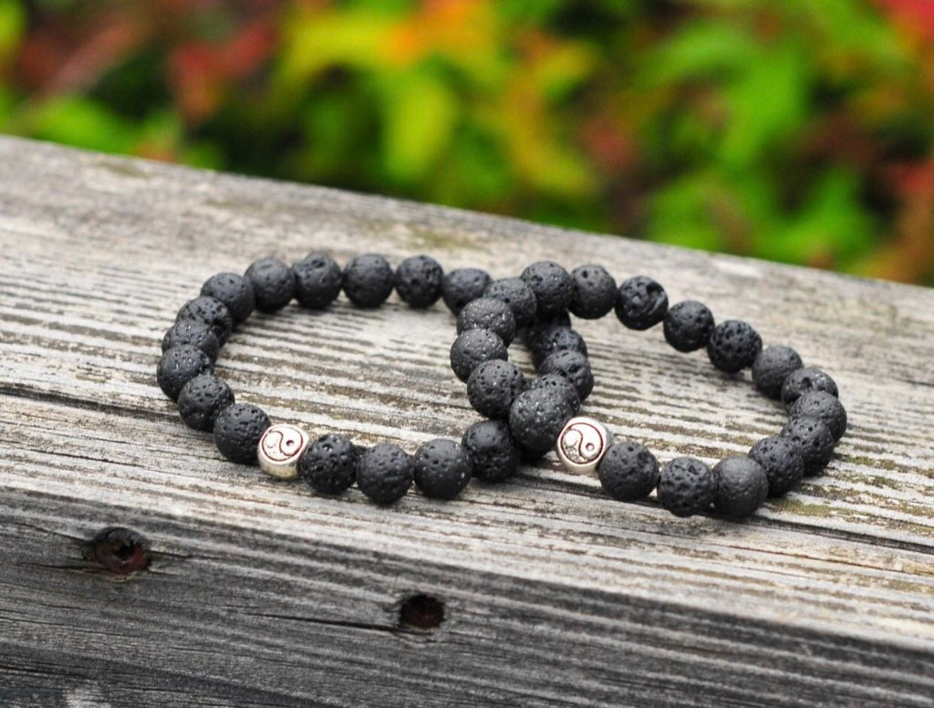 Couples Bracelet Set — Lava Stone Yin Yang