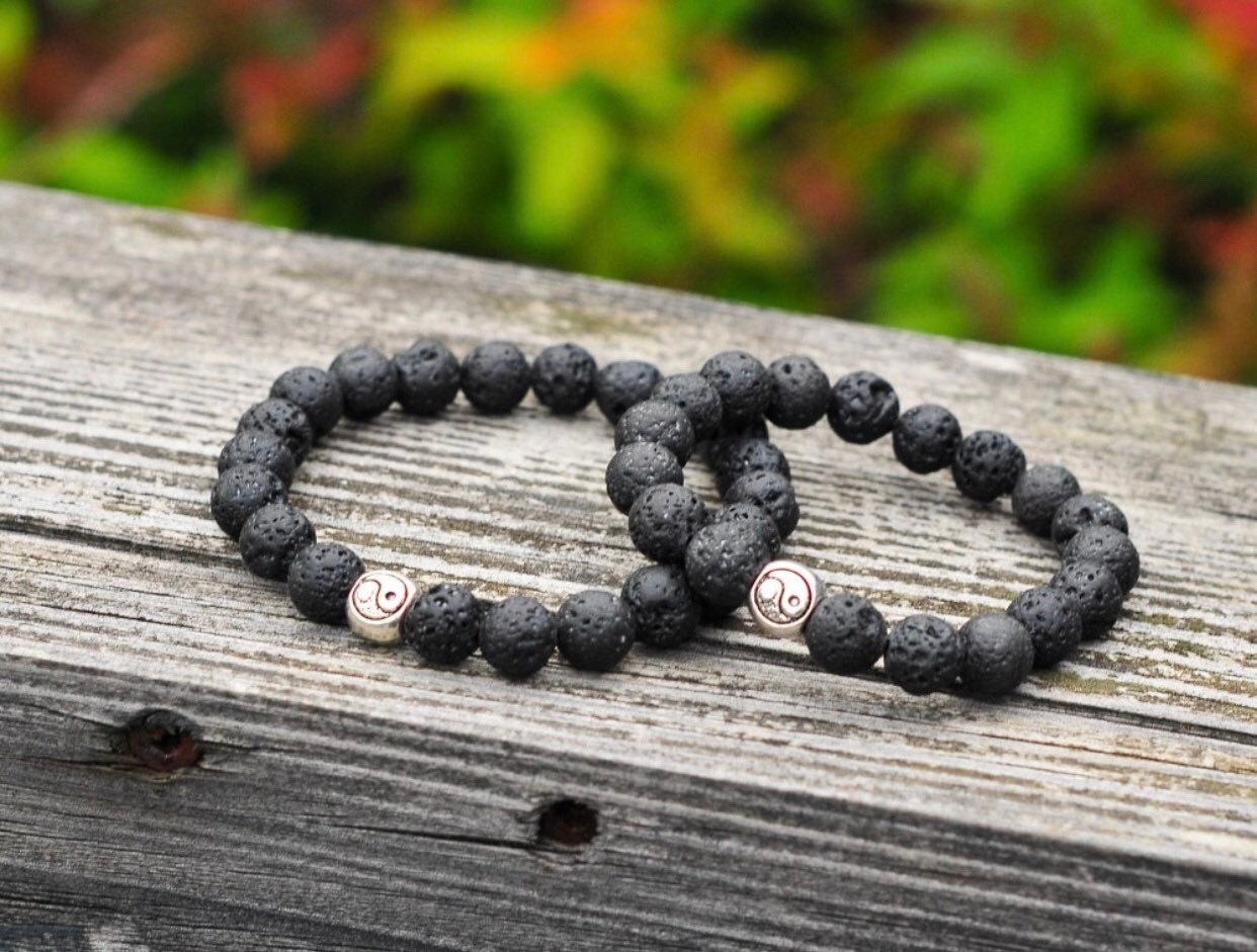 Couples Bracelet Set — Lava Stone Yin Yang