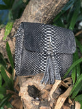 Genuine Python Skin Classy Crossbody Chain Bag Handmade — Black