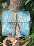 Genuine Python Skin Classy Crossbody Chain Bag Handmade — Blue