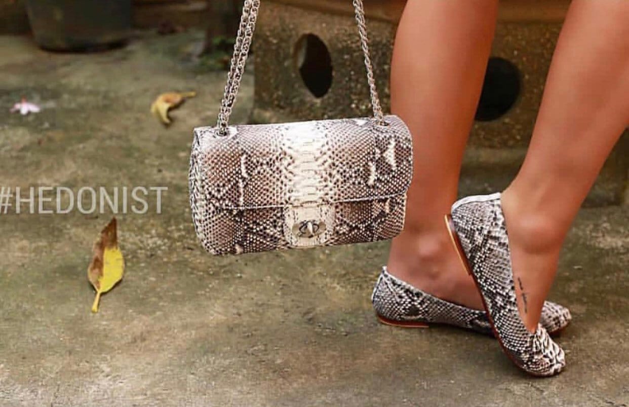 Genuine Python Skin Crossbody Natural Scale Gray Bag — Red