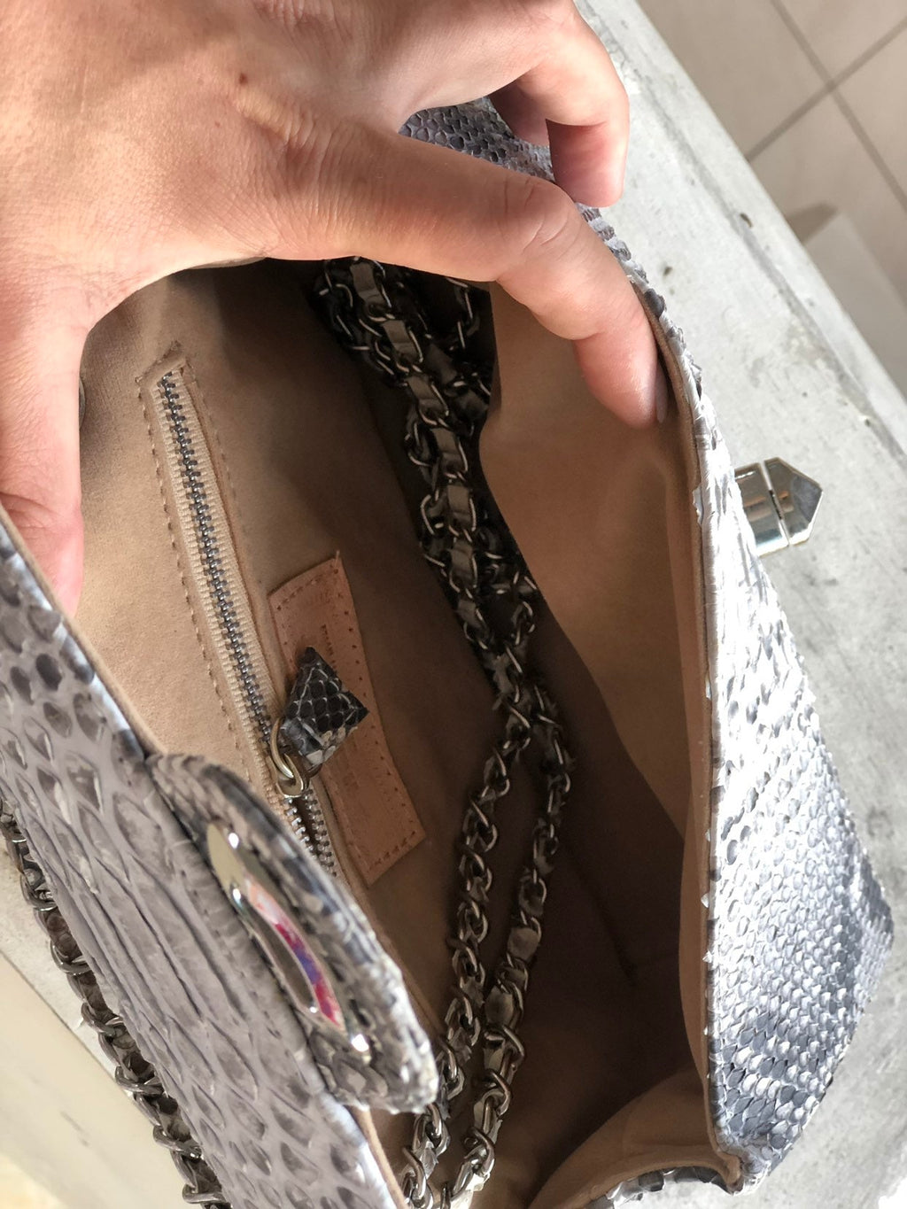Genuine Python Skin Crossbody Natural Scale Gray Bag — Red