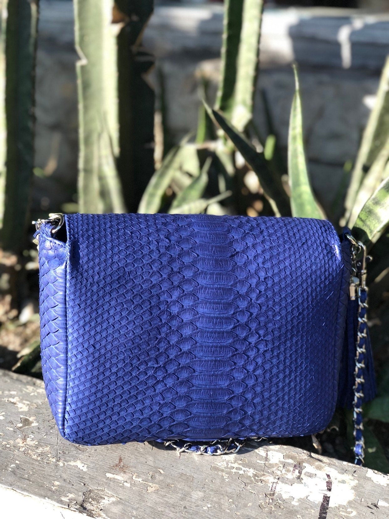 Genuine Python Skin Crossbody Bag — Dark Blue