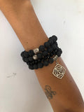 Lava Stone & Crystal Bracelet Set — Black