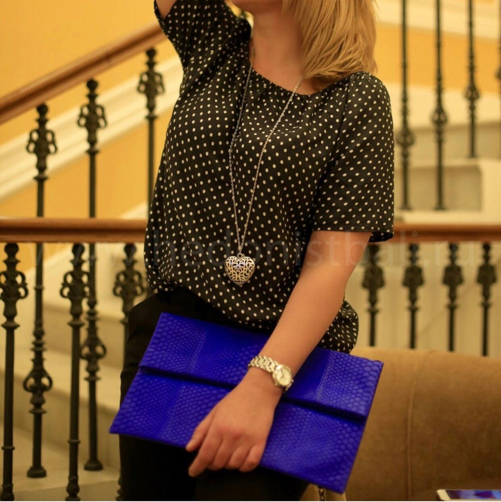 Genuine Python Skin Envelope Clutch — Royal Blue