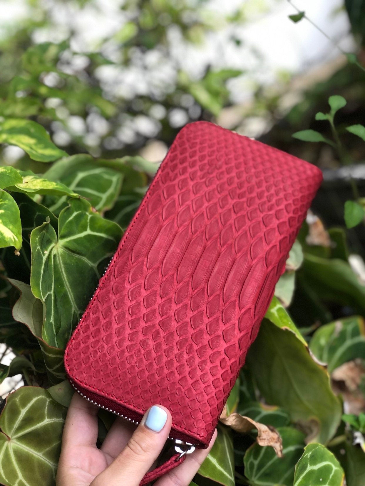 Red Genuine Python Skin Feng Shui Unisex Wallet