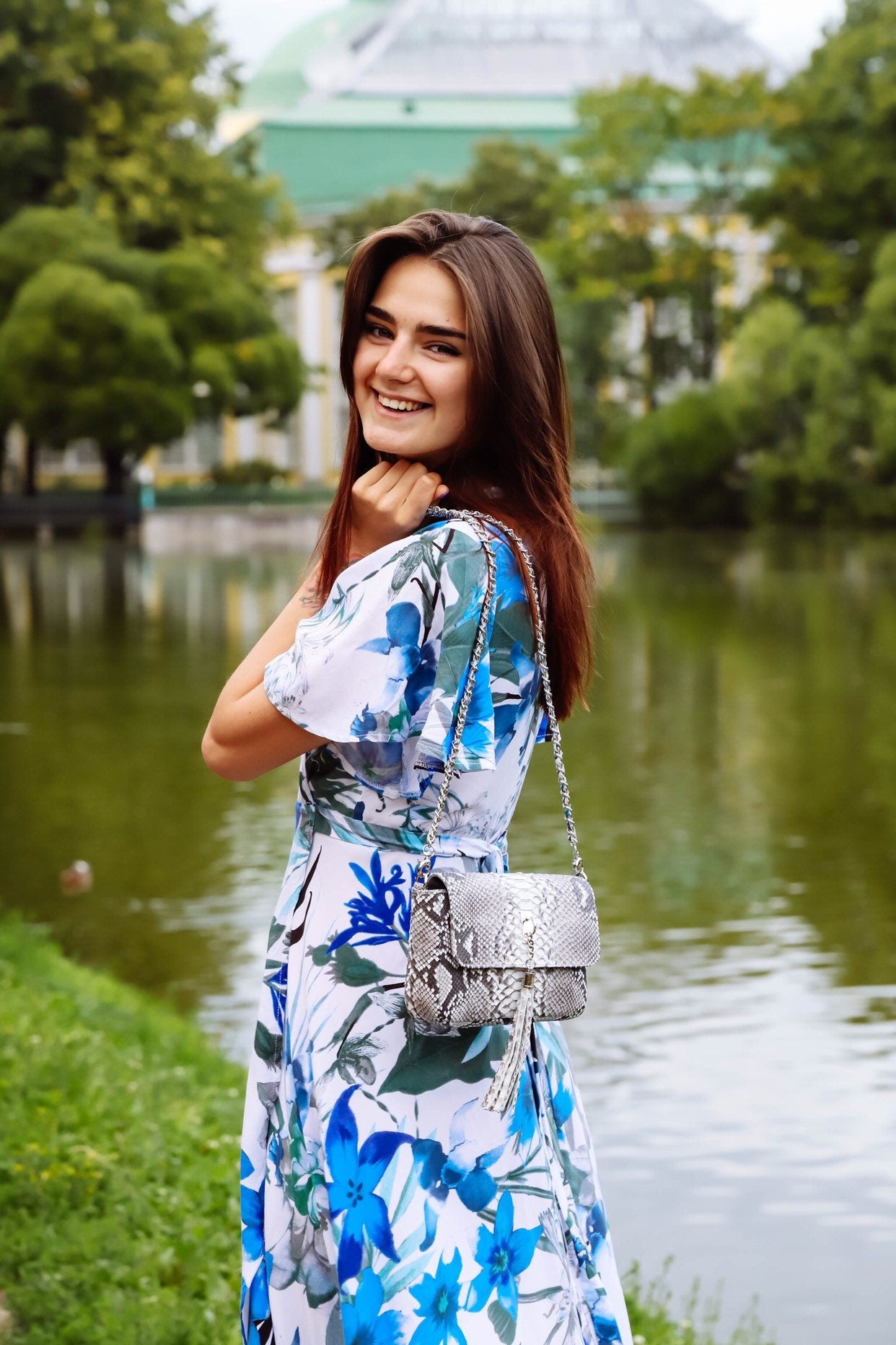 Genuine Python Skin Chain Tassel Crossbody Bag