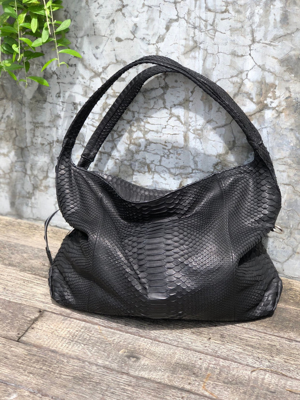 Big Soft Hobo Classy Sport Woman Bag | Purse Genuine Python Skin | Python Skin Products | Black Big Elegant Leather Designer Soft Bag Snake