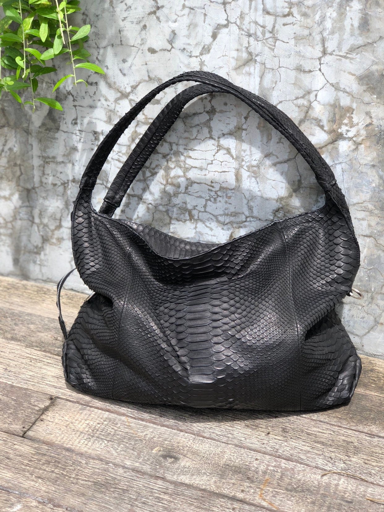 Big Soft Hobo Classy Sport Woman Bag | Purse Genuine Python Skin | Python Skin Products | Black Big Elegant Leather Designer Soft Bag Snake
