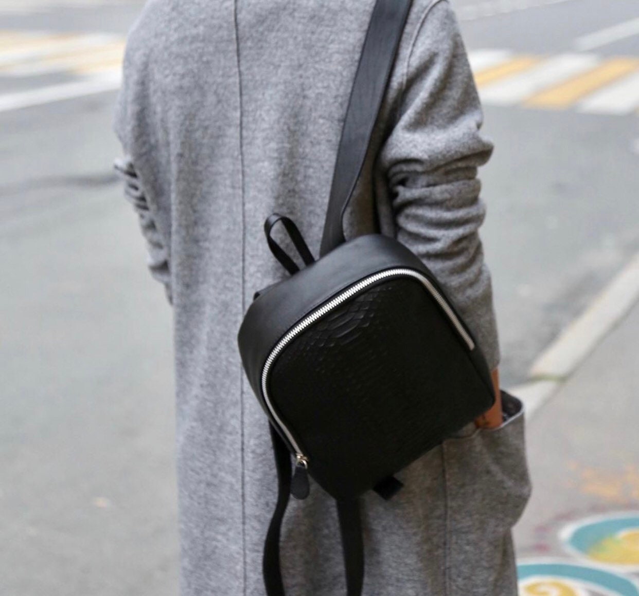 Genuine Python Skin Leather Backpack — Black