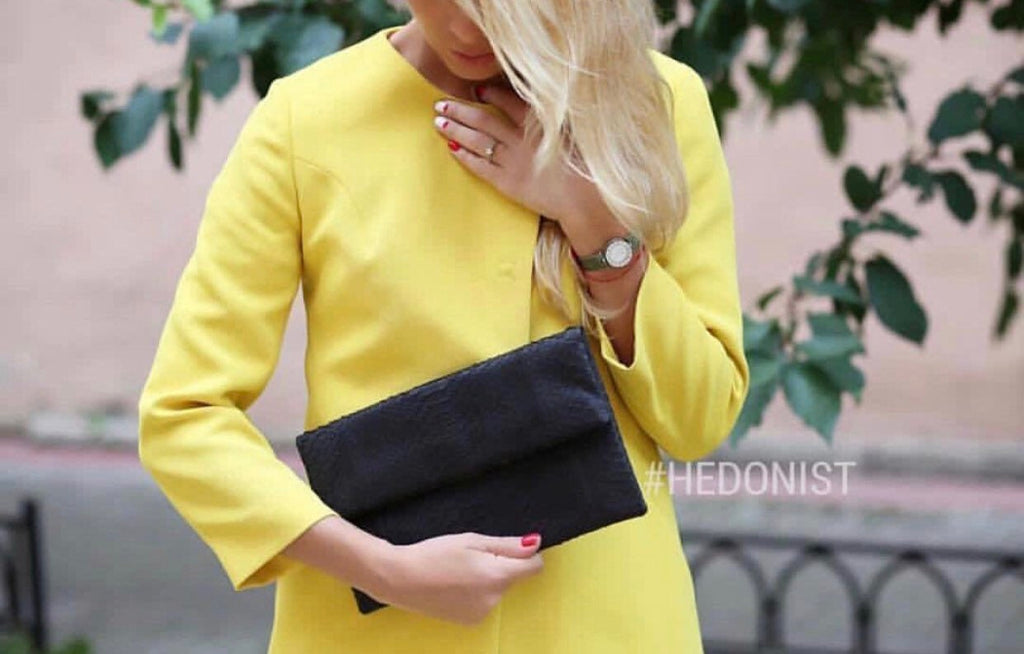 Genuine Python Skin Envelope Clutch — Black