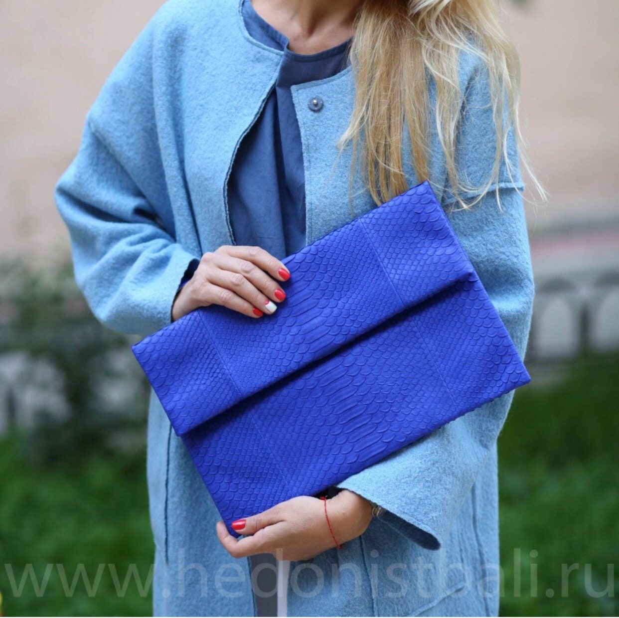 Genuine Python Skin Envelope Clutch — Royal Blue