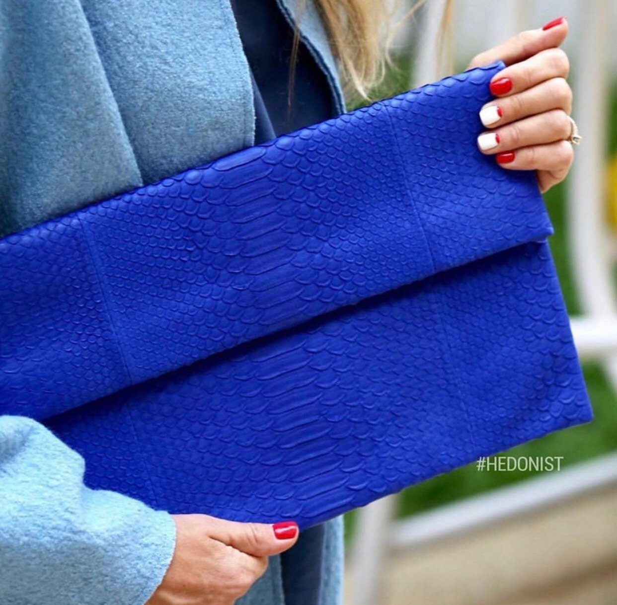 Genuine Python Skin Envelope Clutch — Royal Blue