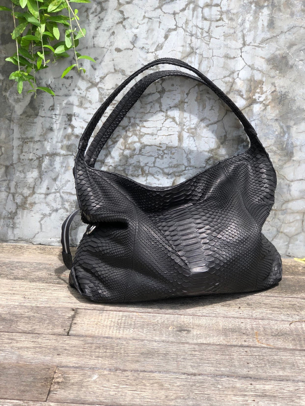 Big Soft Hobo Classy Sport Woman Bag | Purse Genuine Python Skin | Python Skin Products | Black Big Elegant Leather Designer Soft Bag Snake