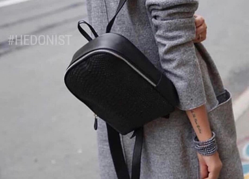 Genuine Python Skin Leather Backpack — Black