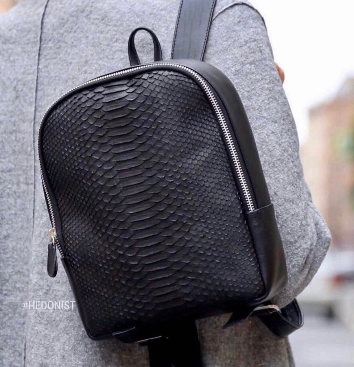 Genuine Python Skin Leather Backpack — Black