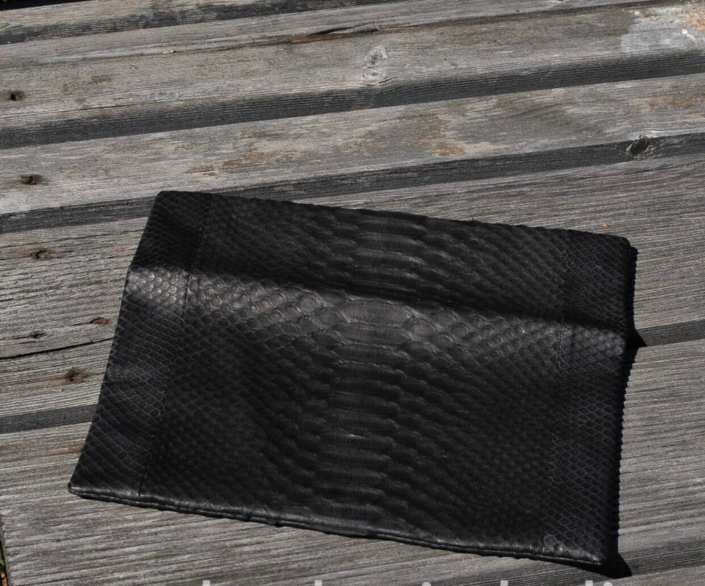 Genuine Python Skin Envelope Clutch — Black