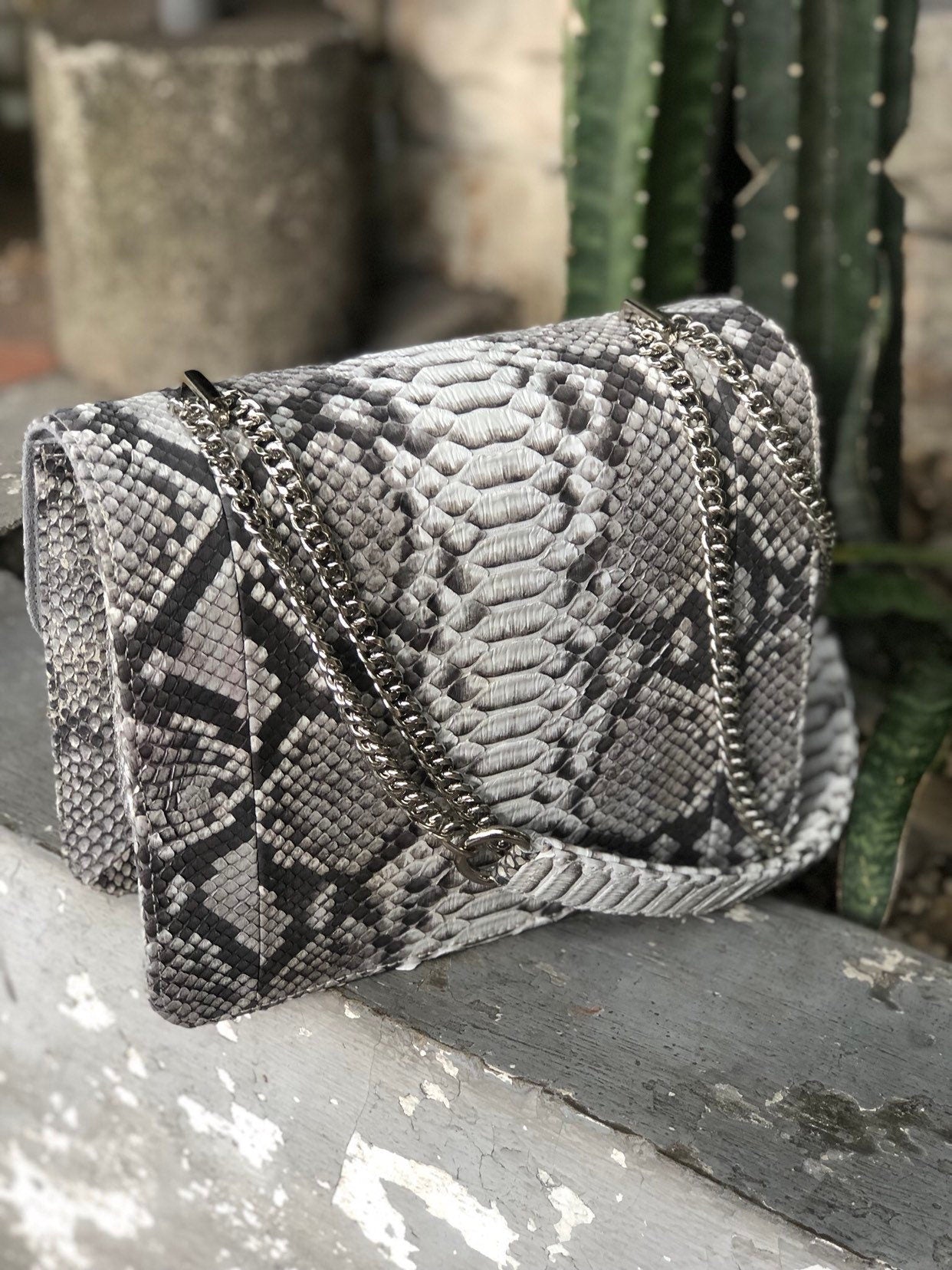 Genuine Python Skin Chain Crossbody Bag