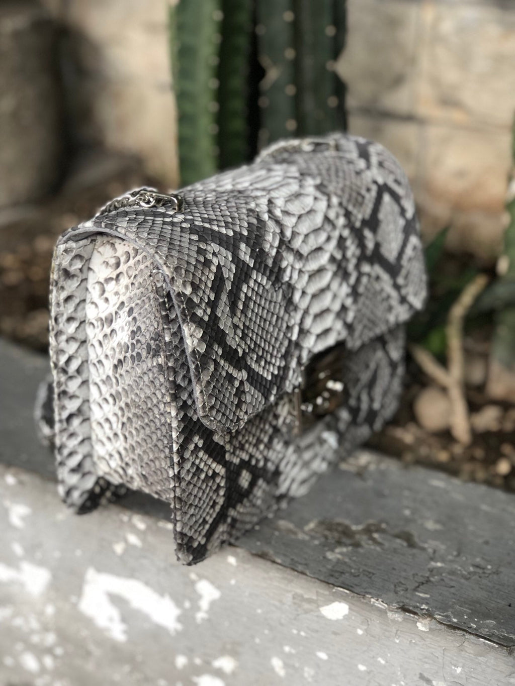Genuine Python Skin Chain Crossbody Bag
