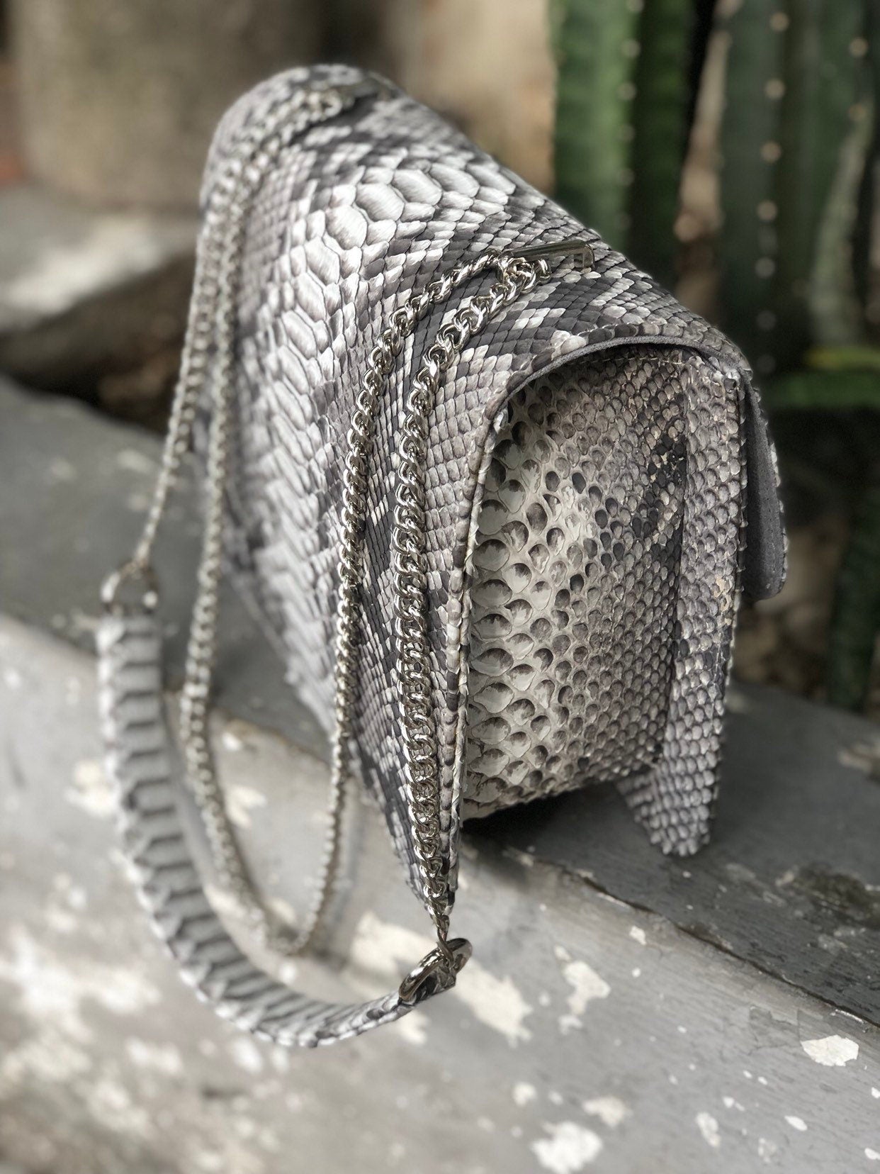 Genuine Python Skin Chain Crossbody Bag