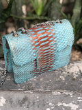 Small Shiny Genuine Python Skin Crossbody Bag — Blue