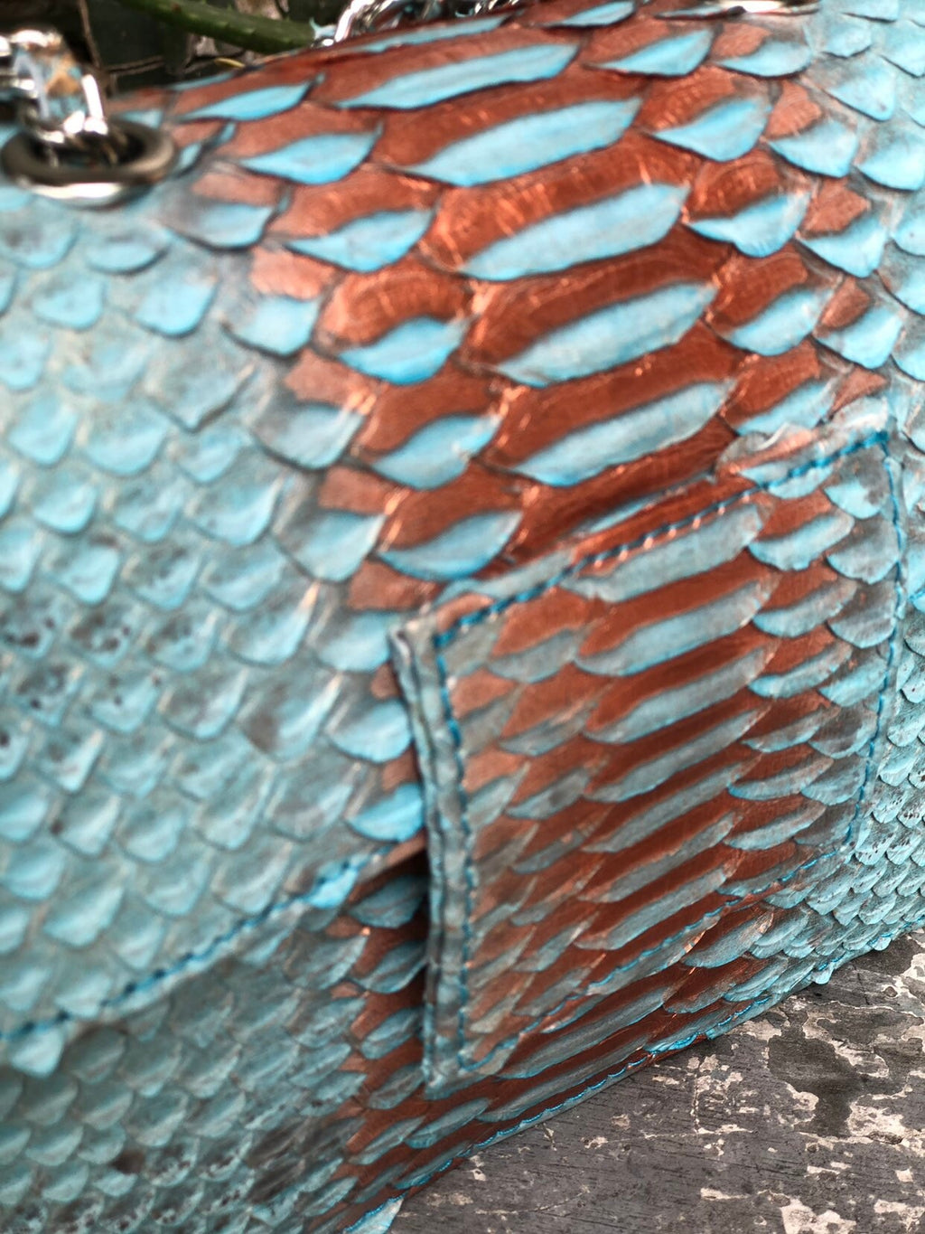 Small Shiny Genuine Python Skin Crossbody Bag — Blue