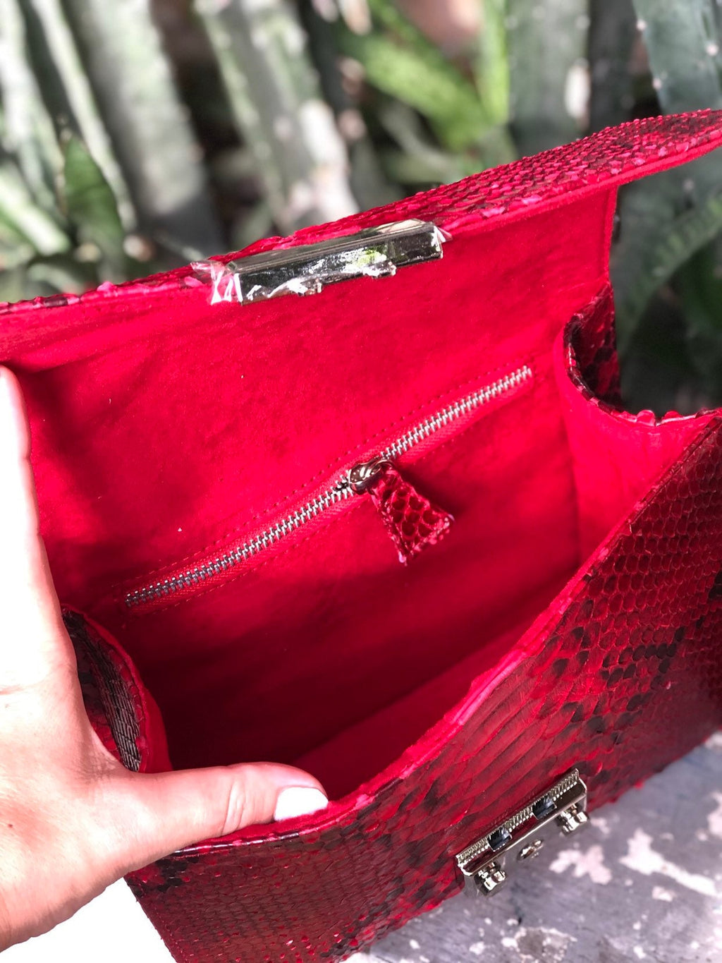 Red Genuine Python Skin Bag Purse  Chain Crossbody