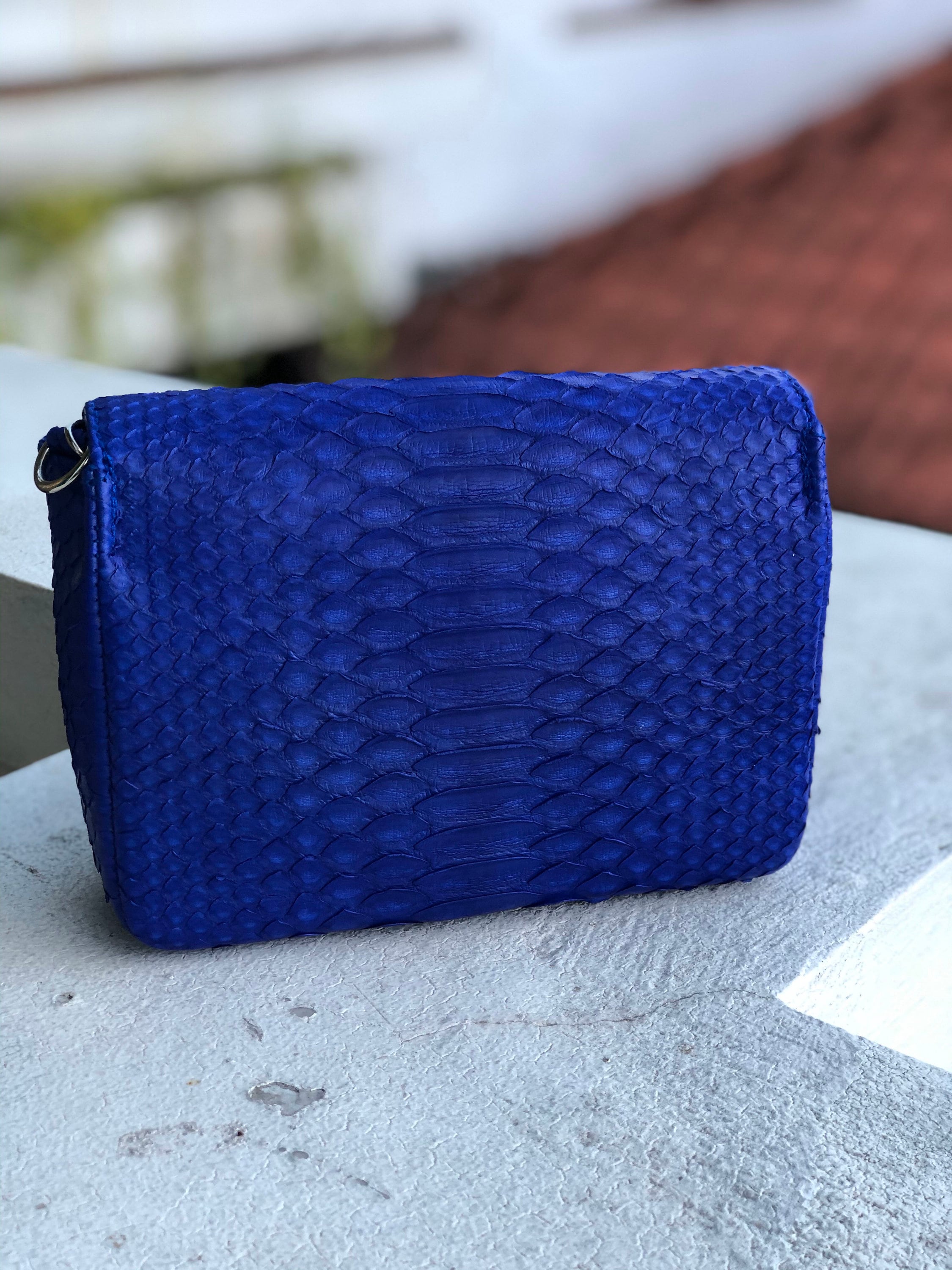 Genuine Python Skin Tassel Bag — Electric Blue