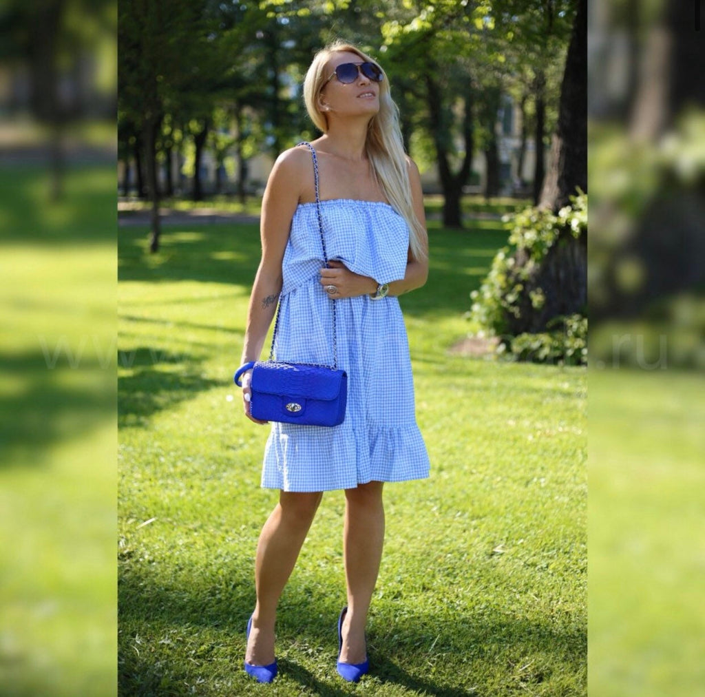 Genuine Python Skin Chain Crossbody Bag — Ultramarine Blue