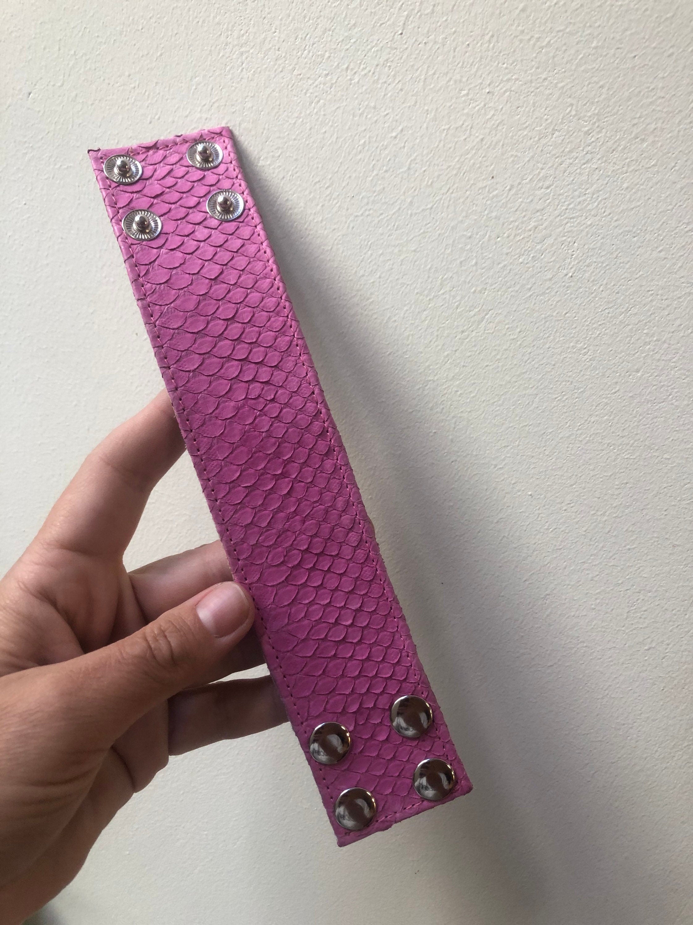 Pink Genuine Python Skin Bracelet | Wide leather women bracelet | Buttoned flat women bracelet | woman summer accesoiries | snake bracelet