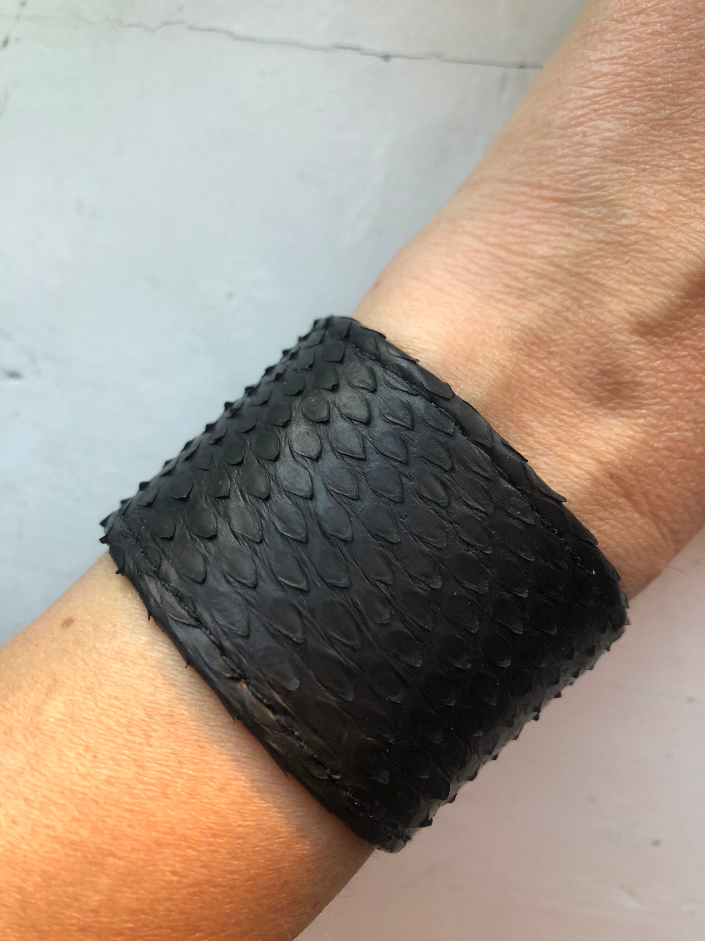 Black Python Skin Bracelet | Grunge Woman Bracelet | Exotic Leather Bracelet | Wide Leather Bracelet | Women Jewerly | Snake Skin Bracelet