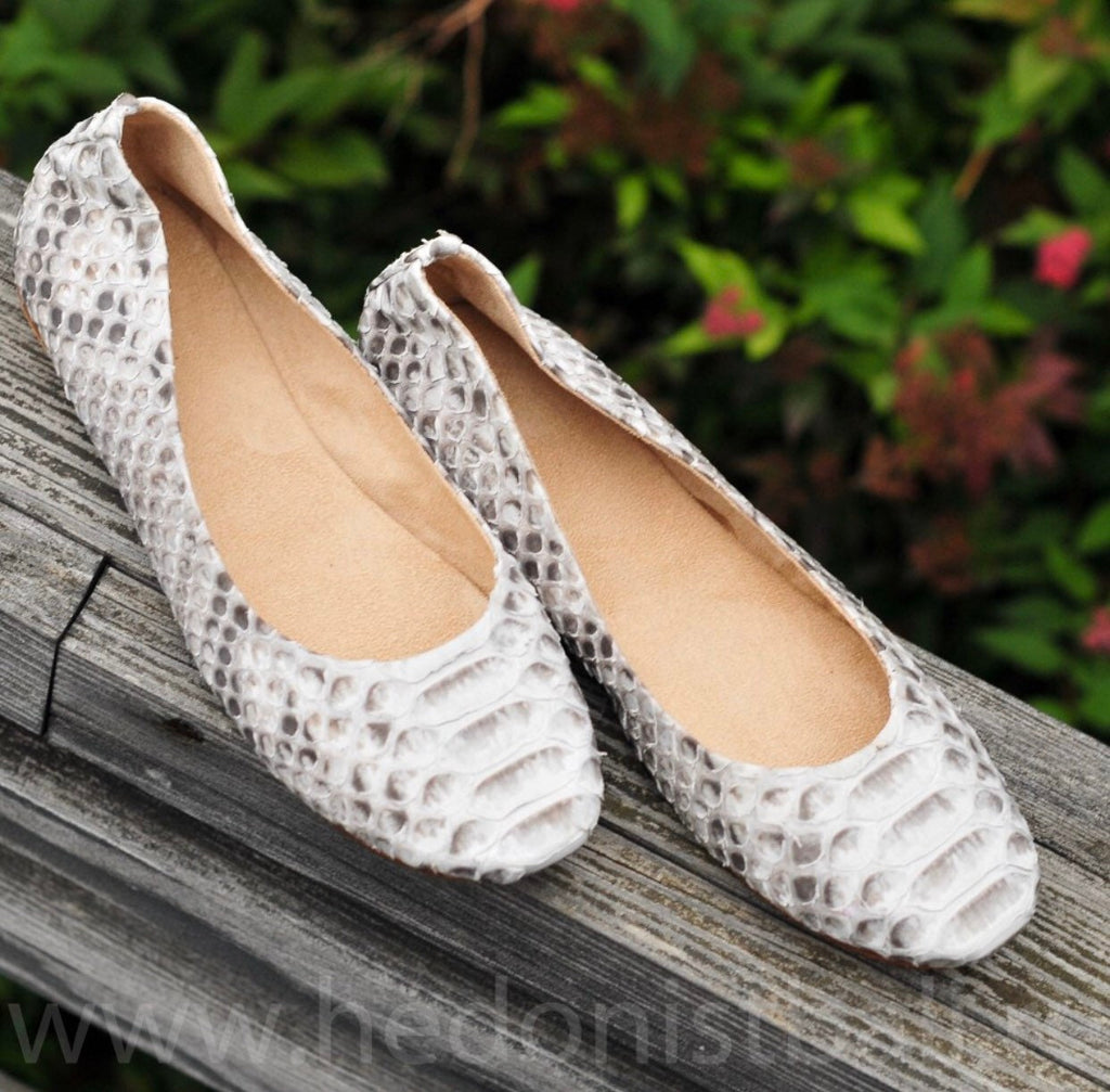 Python skin balet shoes | Woman flat shoes | exotic leather shoes | snake print flat mules | Genuine python gray flat shoes | elegant  shoes