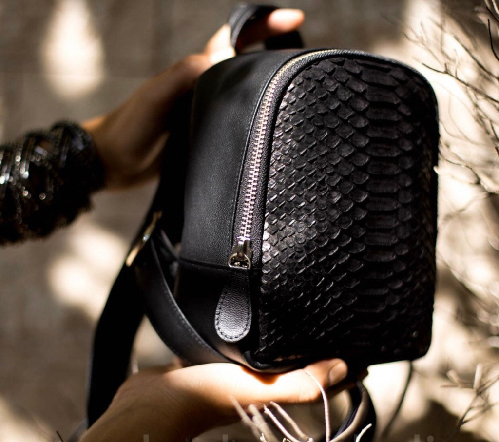 Small Mini Genuine Pythonskin Backpack — Black