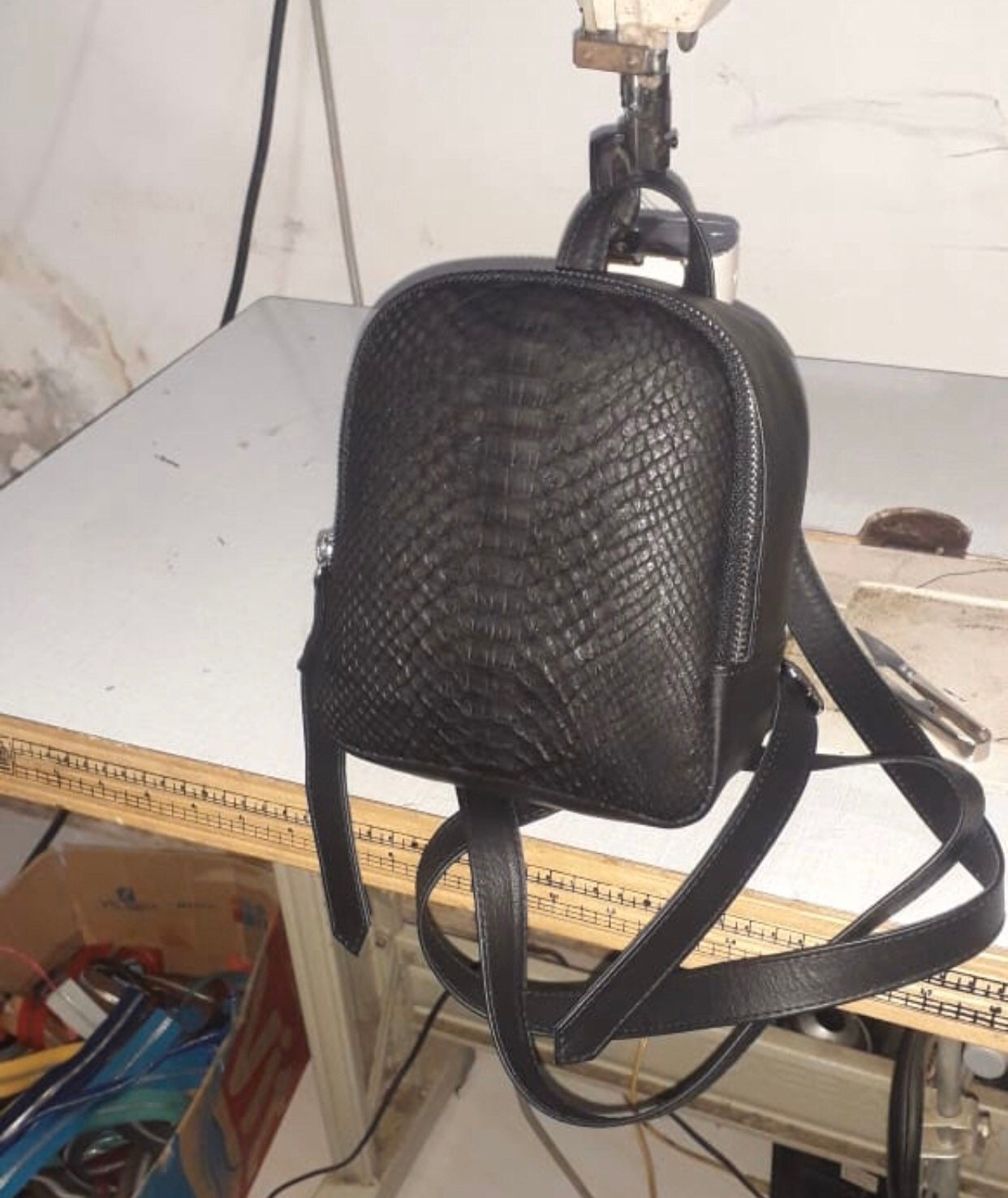 Small Mini Genuine Pythonskin Backpack — Black