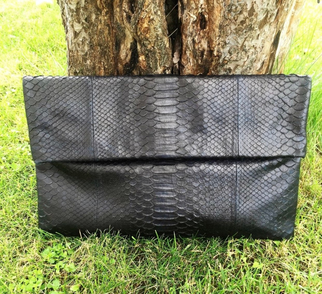 Big Black Envelope Genuine Python Skin Clutch