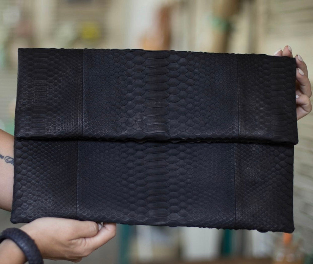 Big Black Envelope Genuine Python Skin Clutch
