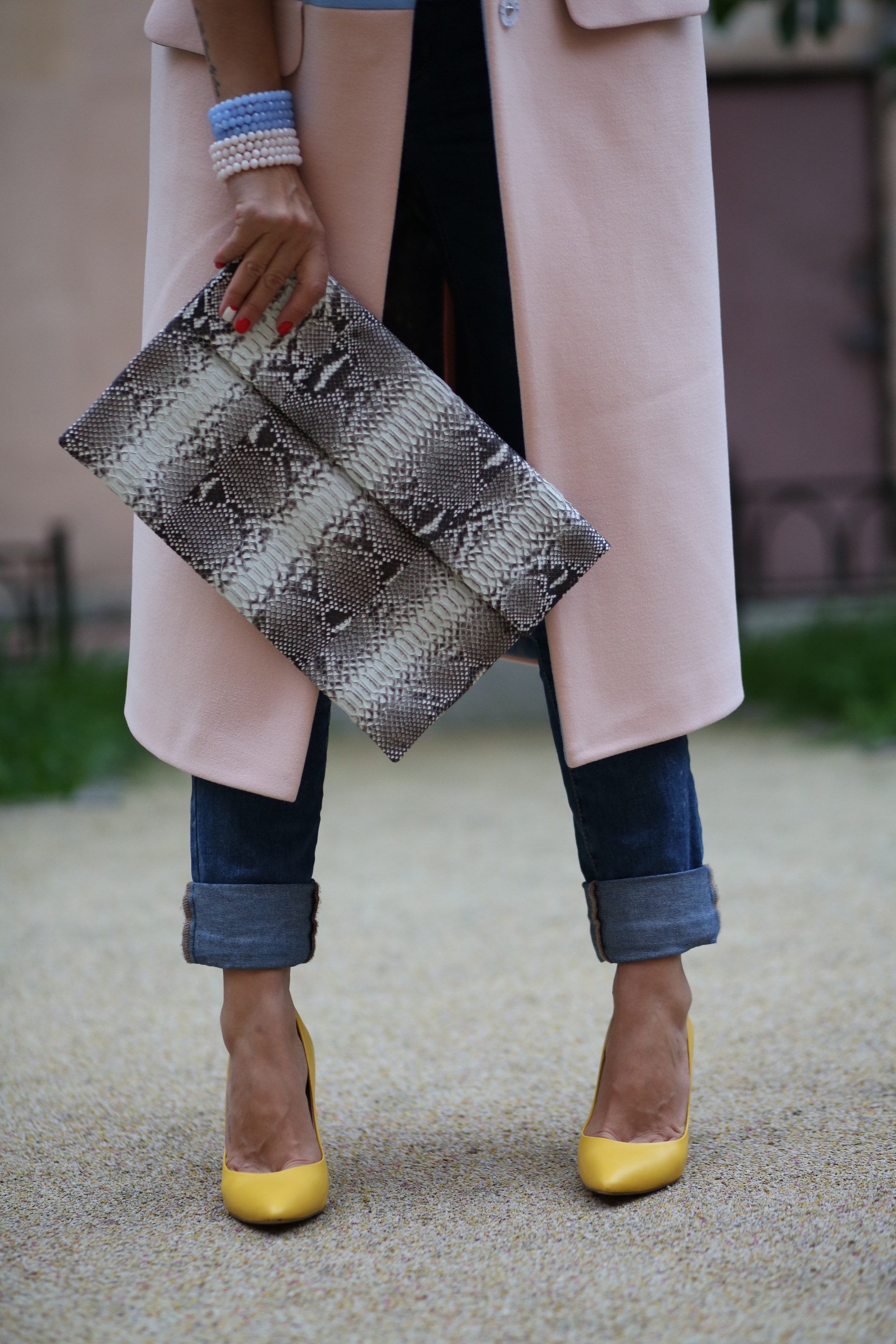Genuine Python Skin Envelope Clutch — Gray