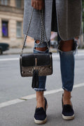 Genuine Python Skin Chain Tassel Bag — Black & Gray