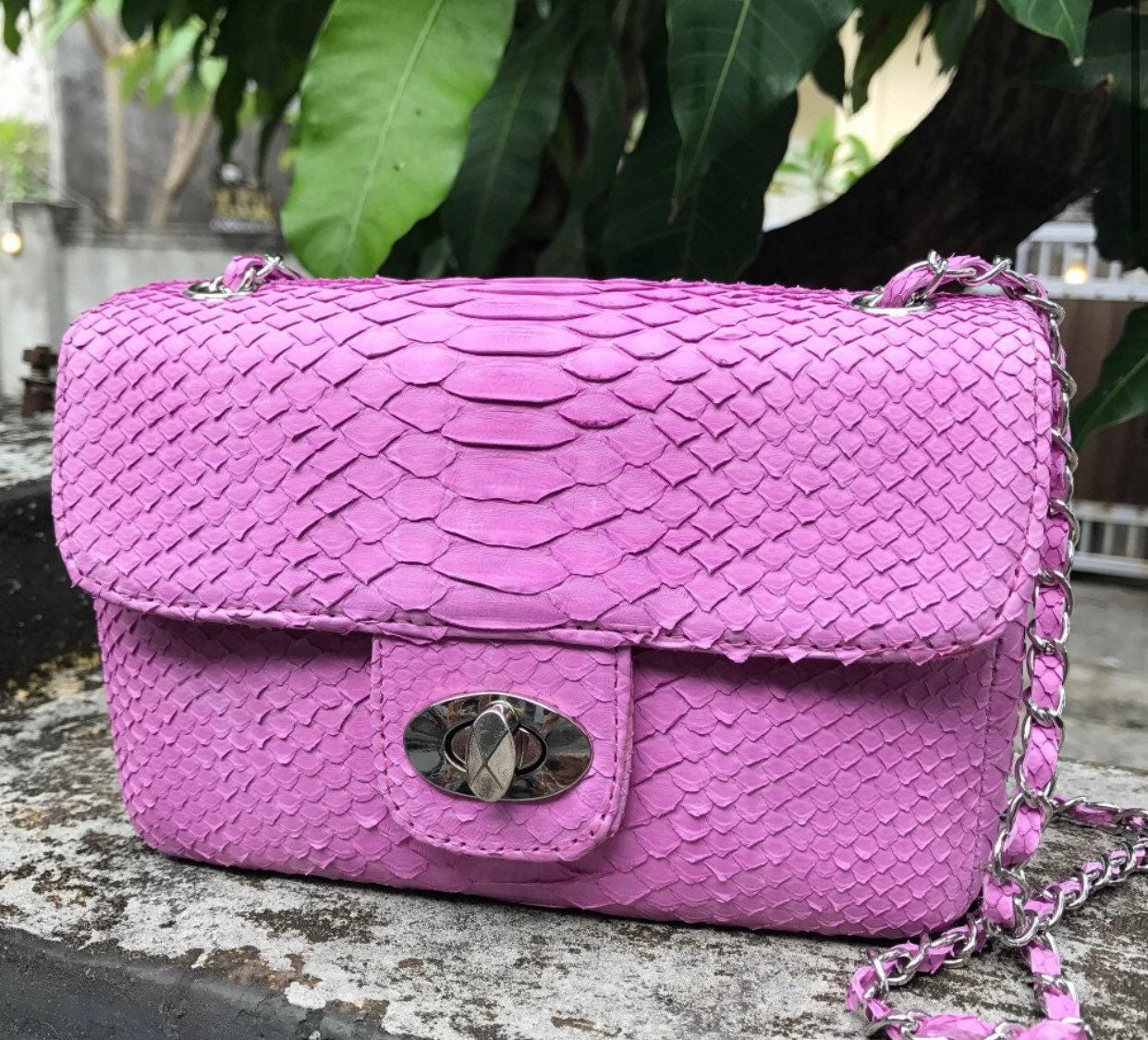 Pink Bag Genuine Python — Red