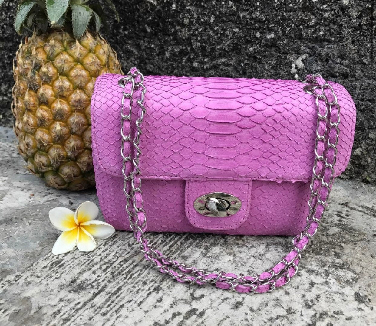 Pink Bag Genuine Python — Red