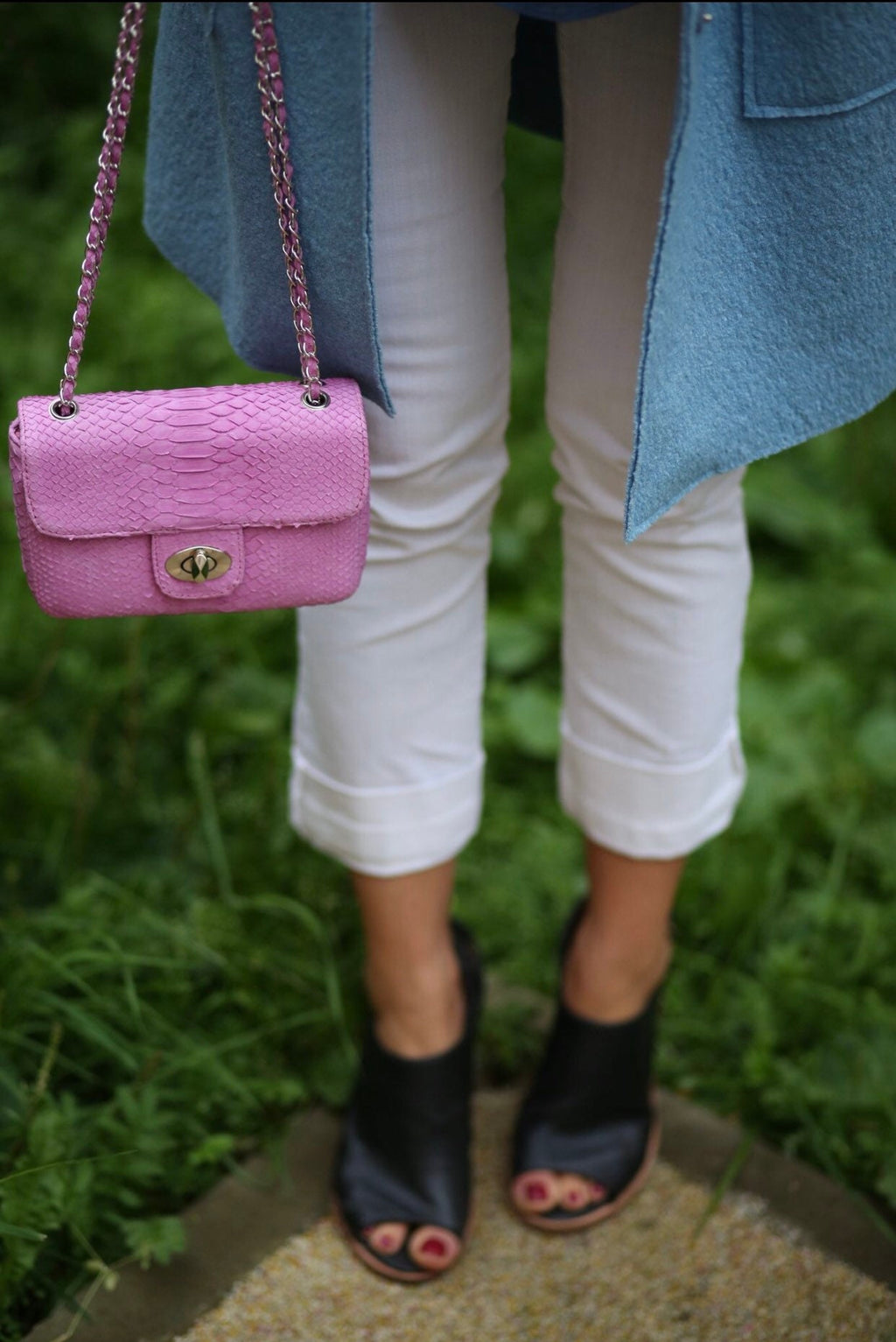Genuine Python Skin Crossbody Bag — Baby Pink