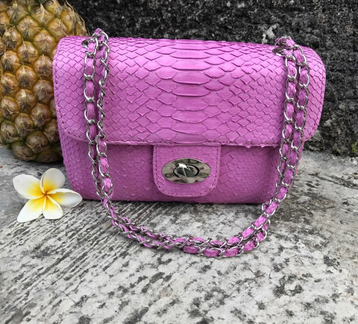 Genuine Python Skin Crossbody Bag — Baby Pink
